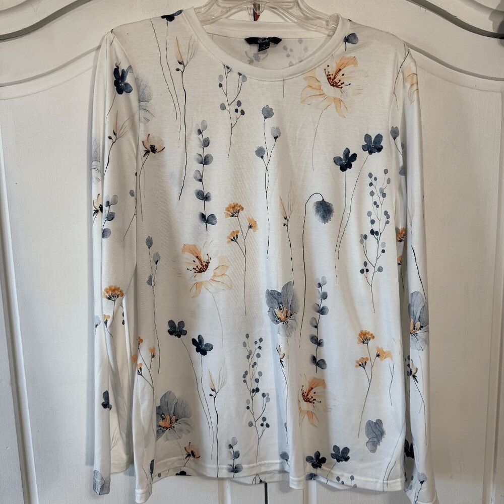 Shall We, Floral Pullover Tunic, Long‎ Sleeved, Scooped Neck